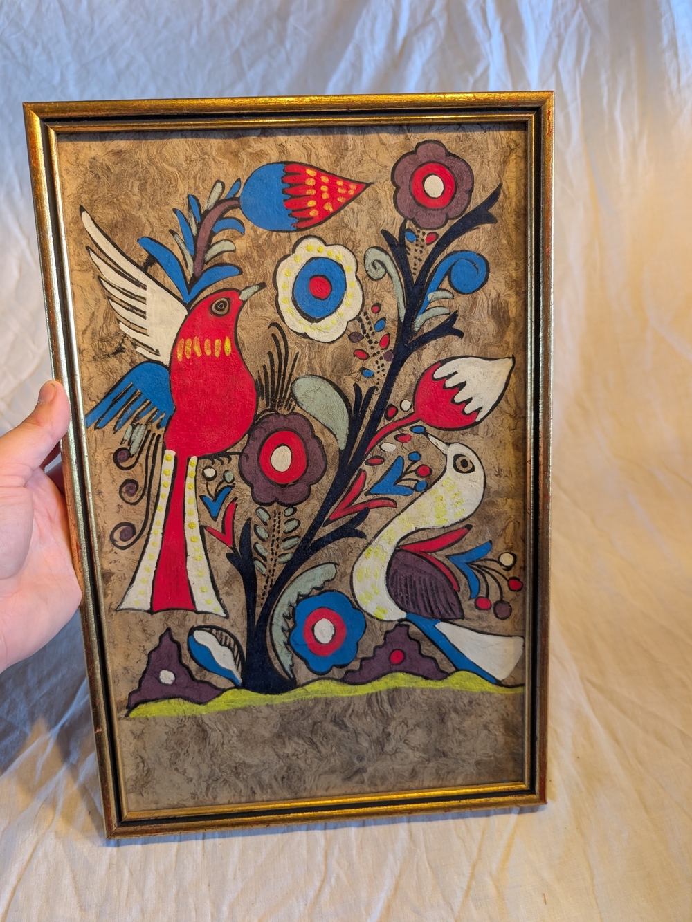 2/60$ Vintage Red and Blue Folk Bird Wall Art
